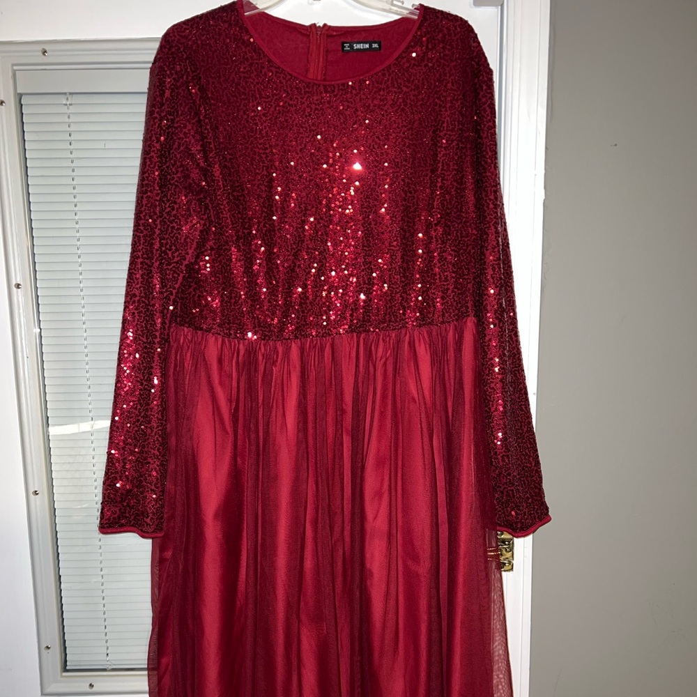 SHEIN Red/Maroon Sequin Mesh Dress